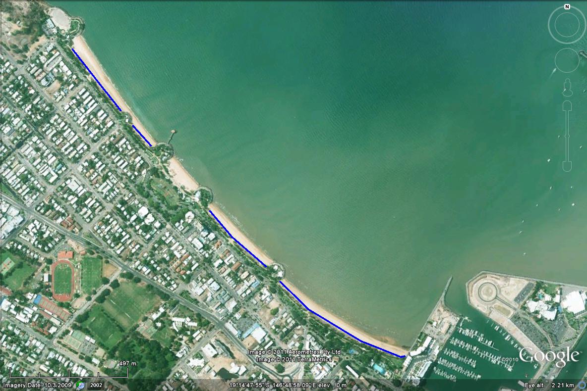 The Strand foreshore works extent, Townsville, 2009 aerial.